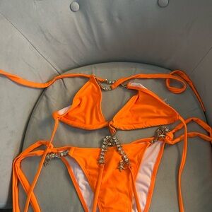 Orange Bikini with Rhinestone Accents